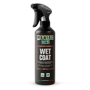 Black spray bottle labeled 'Wet Coat' by Maniac Line on a white background