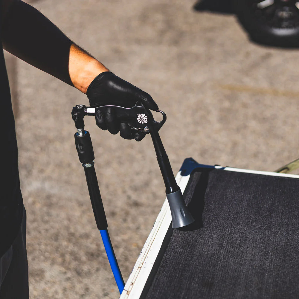 Person using air blaster tool