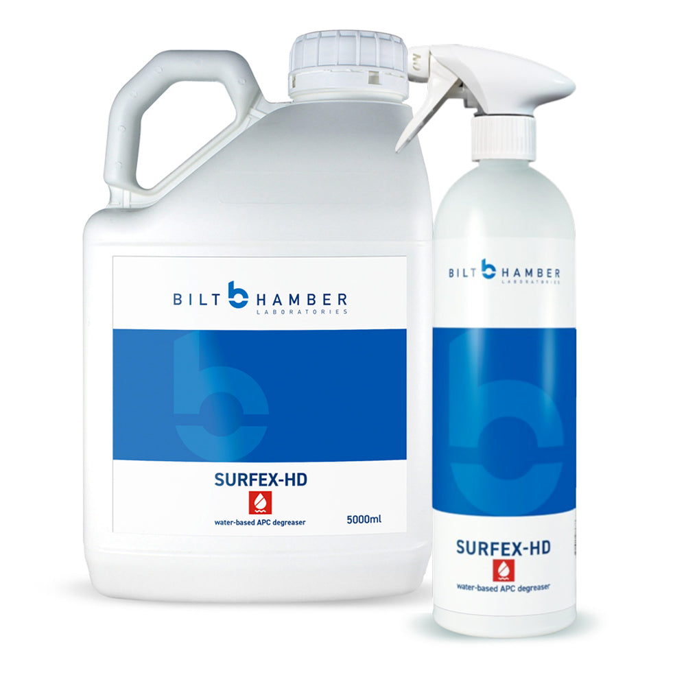 Two bottles of Bilt Hamber SURFEX-HD on a white background