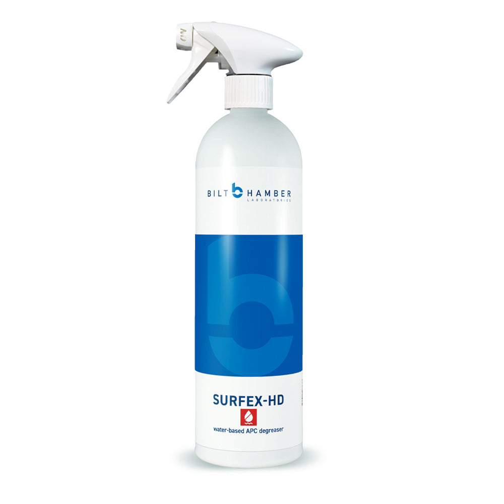 Spray bottle labeled 'Surfex-HD' by Bilt Hamber on a white background