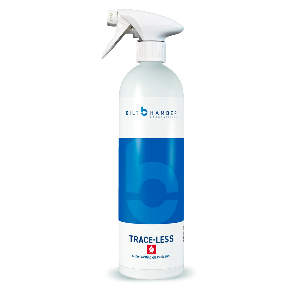 Bilt Hamber Trace-Less glass cleaner bottle on a white background