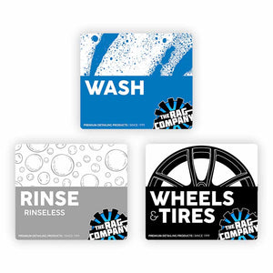 The Rag Company Bucket Vinyl Sticker Labels - Wash, Rinse & Wheels