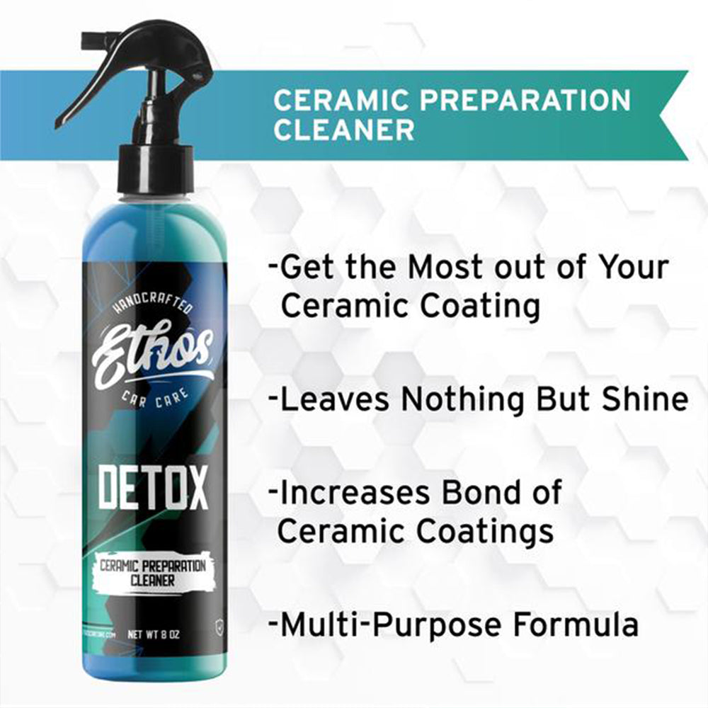  Ethos DETOX - Ceramic Coating Prep Spray, Panel Wipe, Glass  Cleanser - Remove Your Old Ceramic Coating, Wax, or Sealant - Multi-Purpose  Formula - Leaves Nothing But the Shine : Automotive